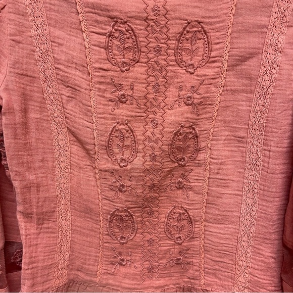 Calligraphie Long Sleeve Blouse Terra Cotta color Embroidered Women’s XS NWT - Picture 3 of 8